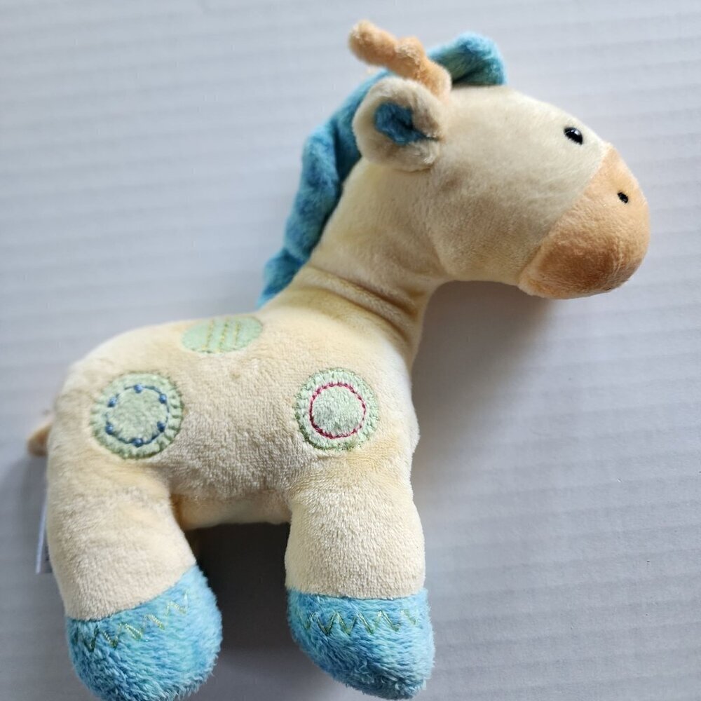 Carter's Child of Mine yellow Giraffe plush toy rattle blue green spots